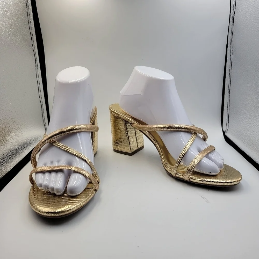 Sugar Gold Badger 2 Strappy Block Heels Sz 10